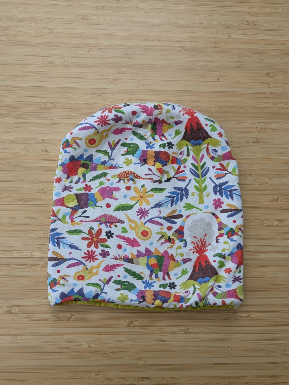 Kids Slouchy Dino Print Cotton Toque